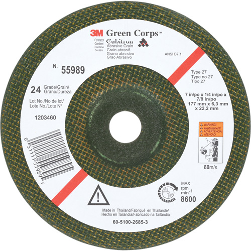 Green Corps Flexible Grinding Wheel, 7" x 1/4", 7/8" Arbor, Ceramic, Type 1 Oxymax Inc