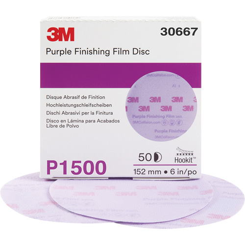 Disque de finition en pellicule violet Hookit, dia 6", Grain P1500, Oxyde d'aluminium Oxymax Inc