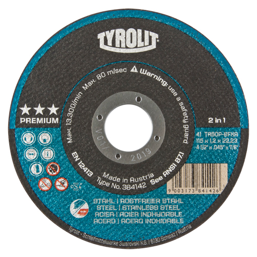 Premium 2 In 1 Thincut Cut-Off Wheel, 4-1/2" x 0.045", 7/8" Arbor, Type 1, Aluminum Oxide, 13300 RPM Oxymax Inc