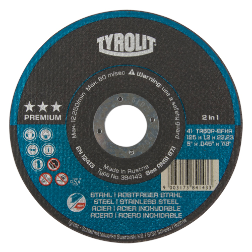 Premium 2 In 1 Thincut Cut-Off Wheel, 5" x 0.045", 7/8" Arbor, Type 1, Aluminum Oxide, 12250 RPM Oxymax Inc