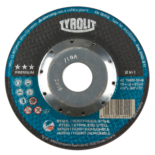Premium 2 In 1 Thincut Cut-Off Wheel, 4-1/2" x 0.045", 7/8" Arbor, Type 27, Aluminum Oxide, 13300 RPM Oxymax Inc