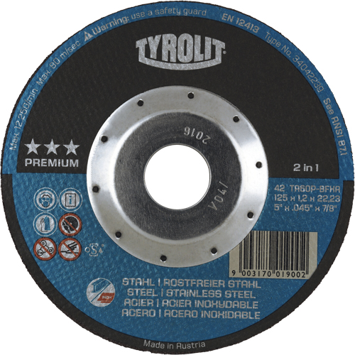 Premium 2 In 1 Thincut Cut-Off Wheel, 4-1/2" x 0.045", 7/8" Arbor, Type 27, Aluminum Oxide, 13300 RPM Oxymax Inc