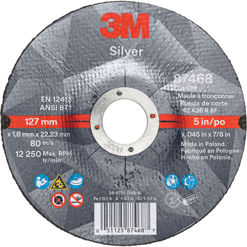 Meule &agrave; tronçonner Silver, 5" x 0,045", Arbre de 7/8", Type 27, C&eacute;ramique, 12250 Tr/min Oxymax Inc