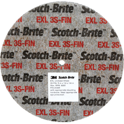 Meule unitaris&eacute;e EXL Scotch-Brite, 5" x 1/4", Arbre de 1/4", Grain de Fin, Carbure de silicium Oxymax Inc