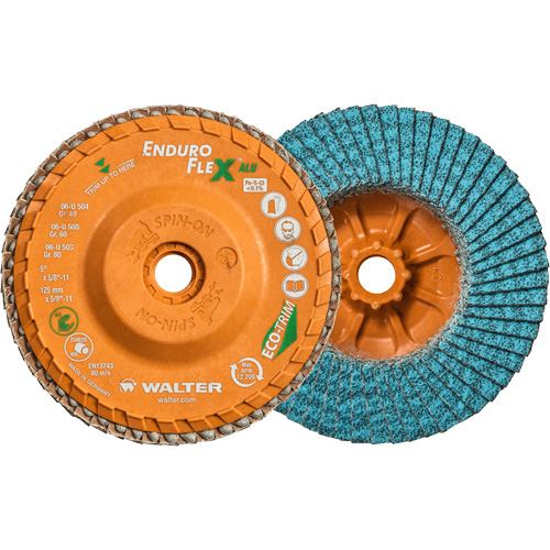 Disque &agrave; lamelles vissable Enduro-Flex Alu, 5" x 5/8"-11, Type 27, Grain 40, Alumine de zirconium Oxymax Inc
