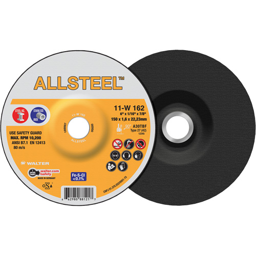 AllSteel Cut-Off Wheel, 6" x 1/16", 7/8" Arbor, Type 27, Aluminum Oxide, 10200 RPM Oxymax Inc
