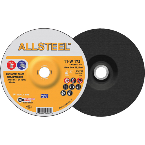 AllSteel Cut-Off Wheel, 7" x 5/64", 7/8" Arbor, Type 27, Aluminum Oxide, 8500 RPM Oxymax Inc