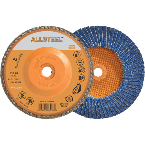 Disque &agrave; lamelles AllSteel, 4-1/2" x 5/8"-11, Type 27, Grain 40, Alumine de zirconium Oxymax Inc