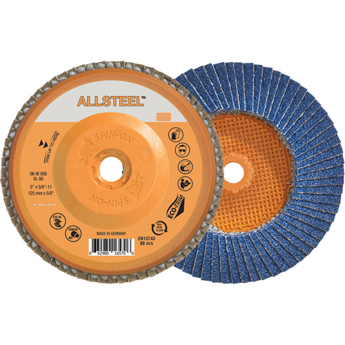 Disque &agrave; lamelles AllSteel, 5" x 5/8"-11, Type 27, Grain 80, Alumine de zirconium Oxymax Inc