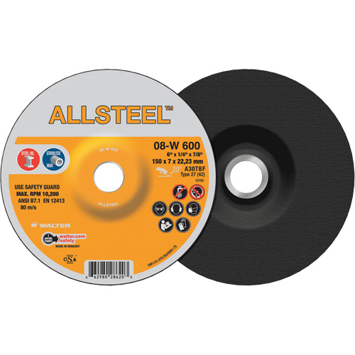 Meule AllSteel, 6" x 1/4", Arbre 7/8", Oxyde d'aluminium, Type 27 Oxymax Inc