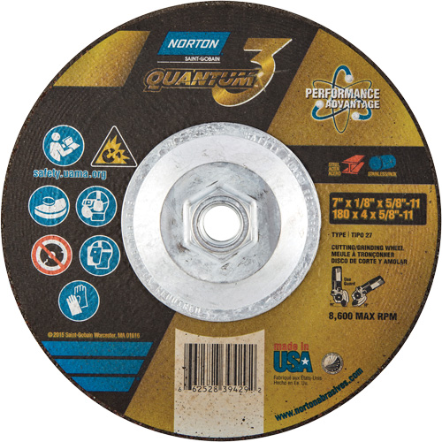 Quantum3 Grinding & Cutting Wheel, 7" x 1/8", 5/8"-11 Arbor, Type 27, 24 Grit, Ceramic Alumina Oxymax Inc