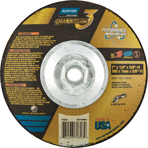 Quantum3 SG Saucer Wheel, 7" x 1/4", 5/8"-11 Arbor, Ceramic Alumina, Type 28 Oxymax Inc