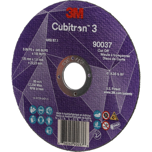 Meule &agrave; tronçonner Cubitron 3, 5" x 0,045", Arbre de 7/8", Type 1, C&eacute;ramique, 12250 Tr/min Oxymax Inc