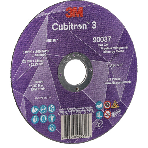 Meule &agrave; tronçonner Cubitron 3, 5" x 0,045", Arbre de 7/8", Type 1, C&eacute;ramique, 12250 Tr/min Oxymax Inc
