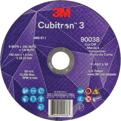 Meule &agrave; tronçonner Cubitron 3, 6" x 0,045", Type T27, C&eacute;ramique, 10 200 Tr/min Oxymax Inc