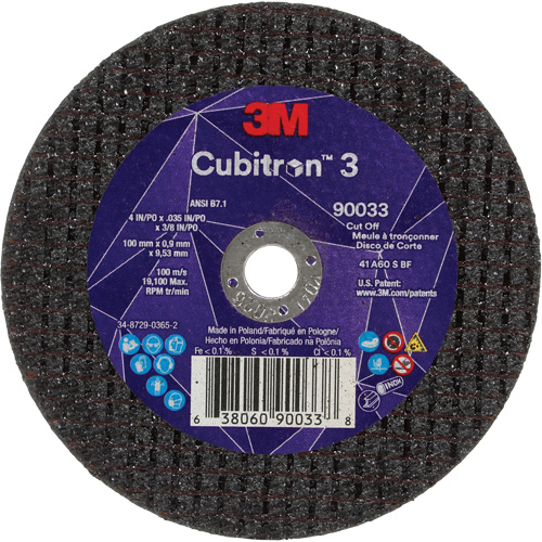 Cubitron 3 Cut-Off Wheel, 4" x 0.035", 3/8" Arbor, Type T1, Ceramic, 21000 RPM Oxymax Inc