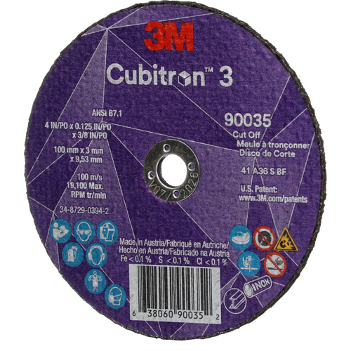 Cubitron 3 Cut-Off Wheel, 4" x 1/8", 3/8" Arbor, Type T1, Ceramic, 21000 RPM Oxymax Inc
