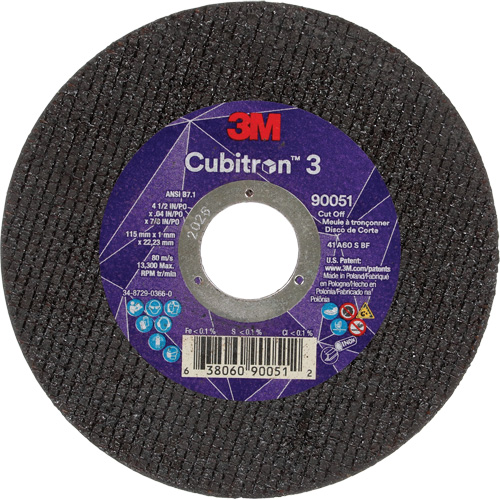 Cubitron 3 Cut-Off Wheel, 4-1/2" x 0.04", 7/8" Arbor, Type T1, Ceramic, 13300 RPM Oxymax Inc
