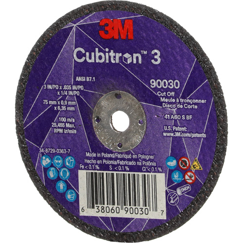 Meule &agrave; tronçonner Cubitron 3, 3" x 0,035", Arbre de 1/4", Type T1, C&eacute;ramique, 21000 Tr/min Oxymax Inc