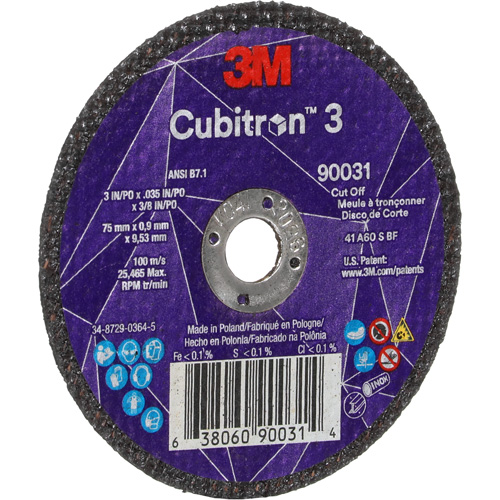 Cubitron 3 Cut-Off Wheel, 3" x 0.035", 3/8" Arbor, Type T1, Ceramic, 21000 RPM Oxymax Inc