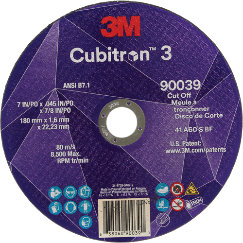 Meule &agrave; tronçonner Cubitron 3, 7" x 0,09", Arbre de 7/8", Type T27, C&eacute;ramique, 8500 Tr/min Oxymax Inc