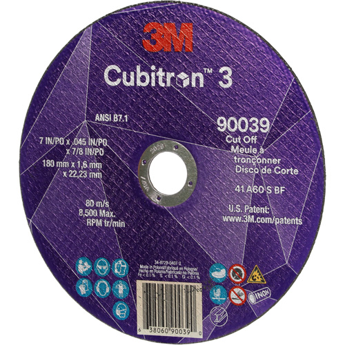Meule &agrave; tronçonner Cubitron 3, 7" x 0,09", Arbre de 7/8", Type T27, C&eacute;ramique, 8500 Tr/min Oxymax Inc