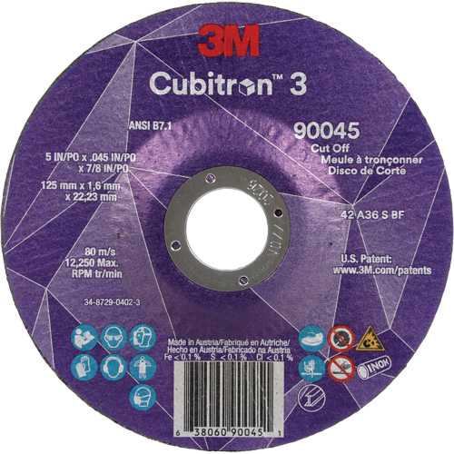 Cubitron 3 Cut-Off Wheel, 5" x 0.045", 7/8" Arbor, Type T27, Ceramic, 12250 RPM Oxymax Inc