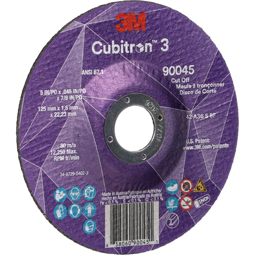 Cubitron 3 Cut-Off Wheel, 5" x 0.045", 7/8" Arbor, Type T27, Ceramic, 12250 RPM Oxymax Inc