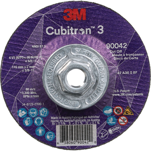 Cubitron 3 Cut-Off Wheel, 4-1/2" x 0.09", 5/8"-11 Arbor, Type T27, Ceramic, 13300 RPM Oxymax Inc