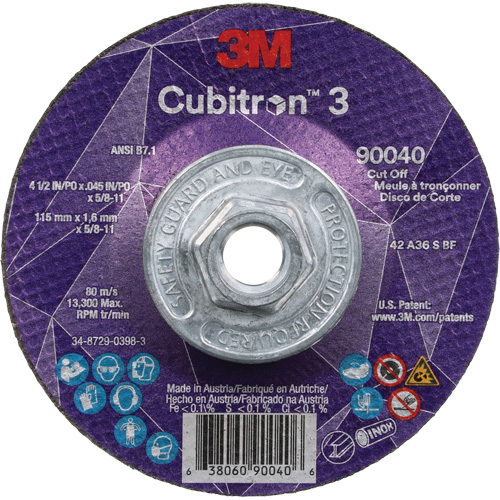 Meule &agrave; tronçonner Cubitron 3, 4-1/2" x 0,045", Arbre de 5/8"-11, Type T27, C&eacute;ramique, 13 300 Tr/min Oxymax Inc