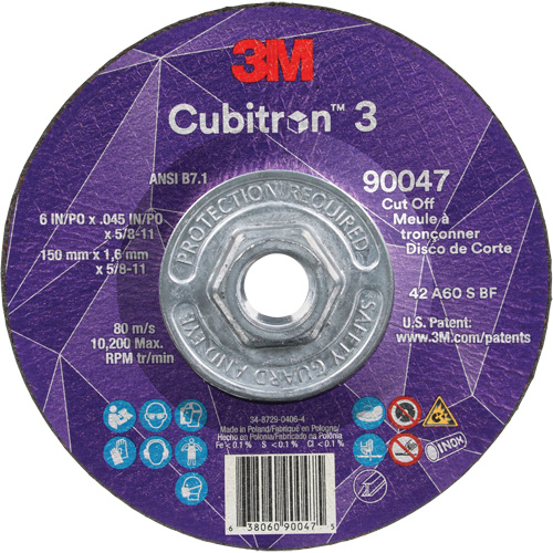 Cubitron 3 Cut-Off Wheel, 6" x 0.045", 5/8"-11 Arbor, Type T27, Ceramic, 10200 RPM Oxymax Inc