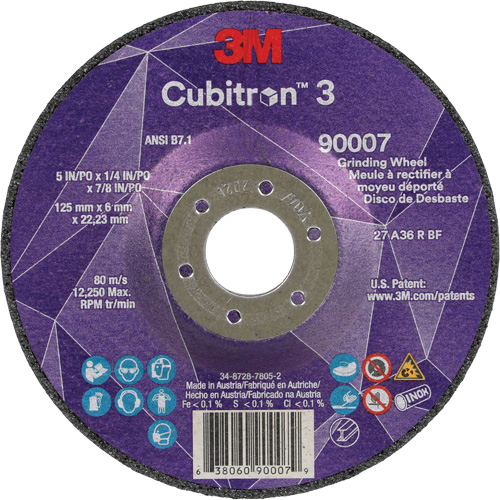 Cubitron 3 Depressed Centre Grinding Wheel, 5" x 1/4", 7/8" Arbor, Ceramic, Type T27 Oxymax Inc
