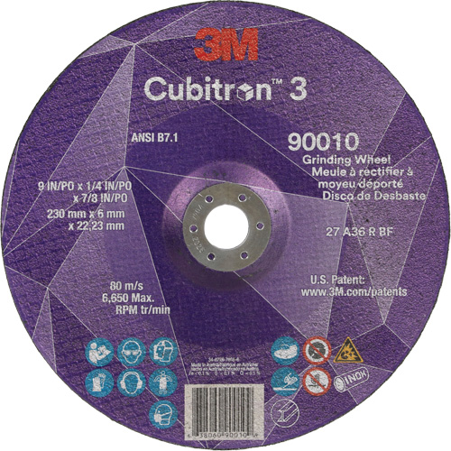 Cubitron 3 Depressed Centre Grinding Wheel, 9" x 1/4", 7/8" Arbor, Ceramic, Type T27 Oxymax Inc