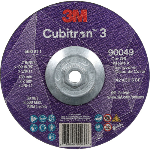 Cubitron 3 Cut-Off Wheel, 7" x 0.09", 5/8"-11 Arbor, Type T27, Ceramic, 8500 RPM Oxymax Inc