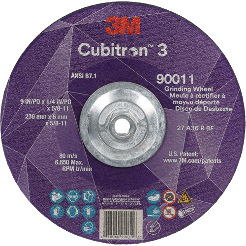 Cubitron 3 meule a moyeu d&eacute;port&eacute;, 9" x 0,25", Arbre 5/8"-11, C&eacute;ramique, Type T27 Oxymax Inc