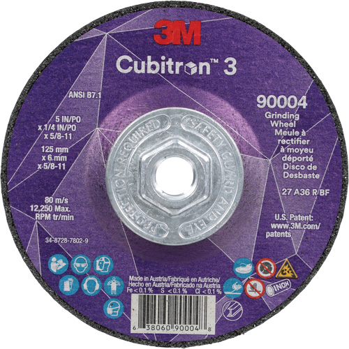 Cubitron 3 meule a moyeu d&eacute;port&eacute;, 5" x 0,25", Arbre 5/8"-11, C&eacute;ramique, Type T27 Oxymax Inc