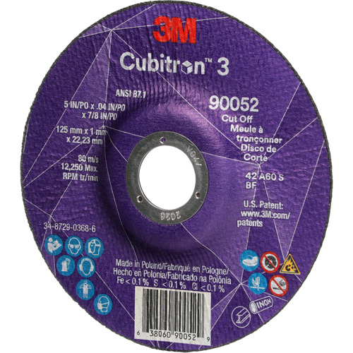 Cubitron 3 Cut-Off Wheel, 5" x 0.04", 7/8" Arbor, Type 27, Ceramic, 60 RPM Oxymax Inc