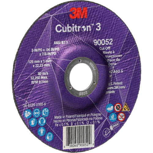 Cubitron 3 Cut-Off Wheel, 5" x 0.04", 7/8" Arbor, Type 27, Ceramic, 60 RPM Oxymax Inc