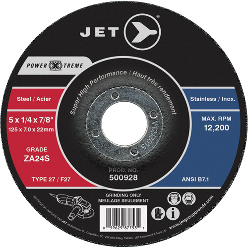 Power-Xtreme ZA24S Grinding Wheel, 5" x 1/4", 7/8" Arbor, Type 27 Oxymax Inc