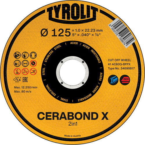 Meule &agrave; tronçonner Cerabond X, 5" x 0,04", Arbre de 7/8", C&eacute;ramique Oxymax Inc