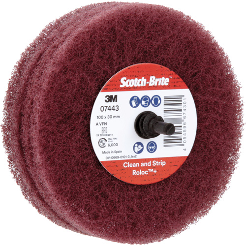 Roue de ponçage &agrave; usage g&eacute;n&eacute;ral Scotch-Brite Roloc Plus, 4" dia. Oxymax Inc