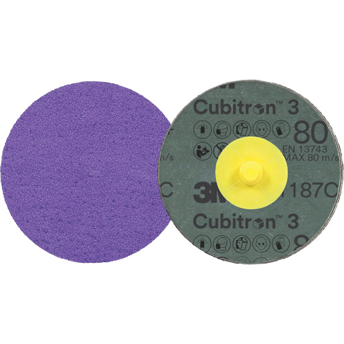 Disque en fibre Roloc Cubitron 3, 2" dia., Grain 80+, C&eacute;ramique Oxymax Inc