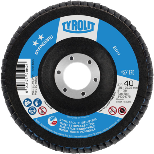 2-in-1 Flap Disc, 4-1/2" x 22.5 mm, Type 27A, 60 Grit, Ceramic Alumina Oxymax Inc