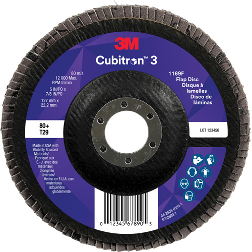 Cubitron 3 Conical  Flap Disc 1169F, 5" x 7/8", Type T29, 80+ Grit, Ceramic Oxymax Inc