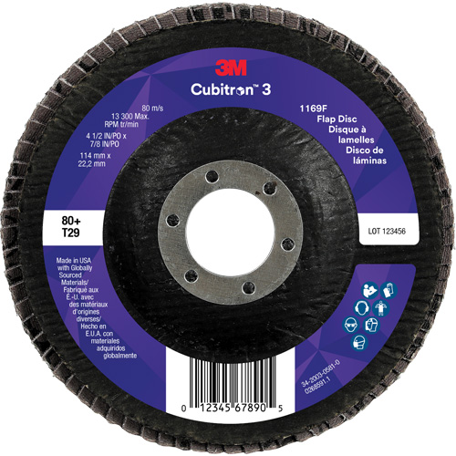 Cubitron 3 Conical  Flap Disc 1169F, 4-1/2" x 7/8", Type T29, 80+ Grit, Ceramic Oxymax Inc