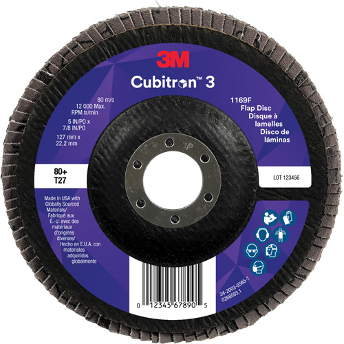 Cubitron 3 Flat Flap Disc 1169F, 5" x 7/8", Type T27, 80+ Grit, Ceramic Oxymax Inc