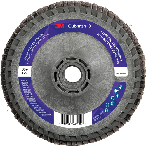 Disque &agrave; lamelles conique 1169F Cubitron 3 &agrave; changement rapide, 4-1/2" x 5/8"-11, Type T29, Grain 60+, C&eacute;ramique Oxymax Inc