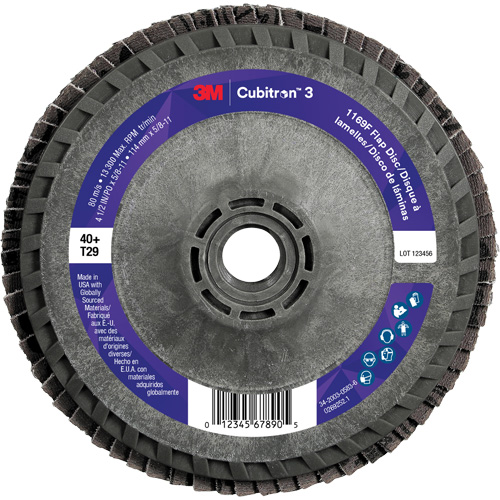 Disque &agrave; lamelles conique 1169F Cubitron 3 &agrave; changement rapide, 4-1/2" x 5/8"-11, Type T29, Grain 40+, C&eacute;ramique Oxymax Inc