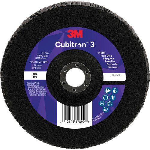 Cubitron 3 Flat Flap Disc 1169F, 7" x 7/8", Type T27, 40+ Grit, Ceramic Oxymax Inc