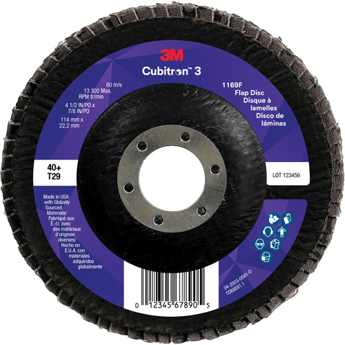 Cubitron 3 Conical  Flap Disc 1169F, 4-1/2" x 7/8", Type T29, 40+ Grit, Ceramic Oxymax Inc
